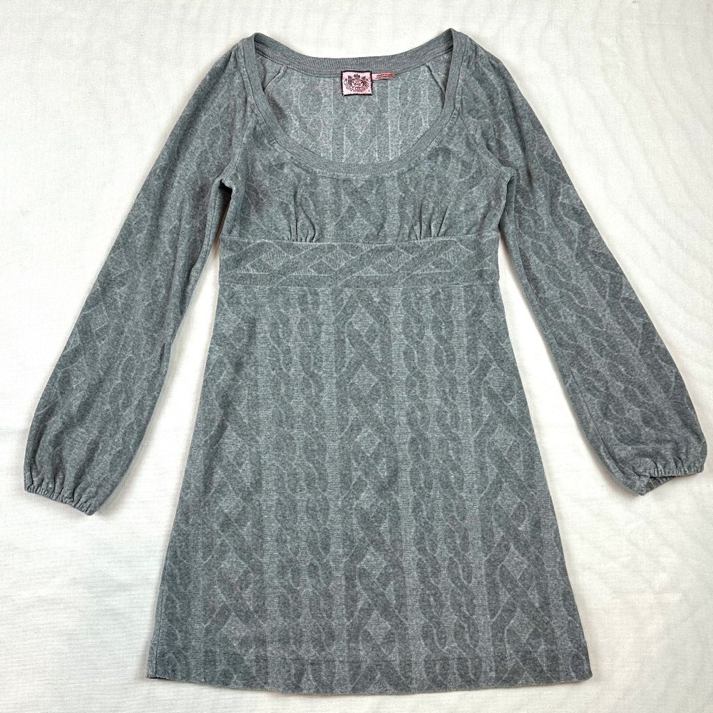 Juicy Couture Womens sz S Velour Gray Mini Dress Long Balloon Sleeve Vintage Y2K